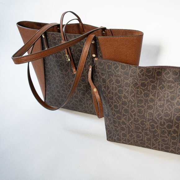 Calvin Klein CK Monogram Reversible Micro Suede Tote w/ Removable Pouch - Picture 3 of 12